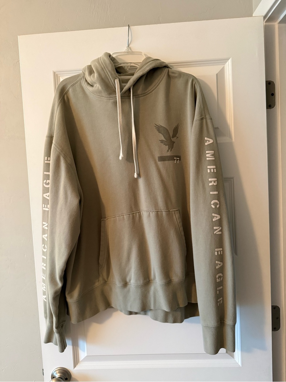 American Eagle Outfitters Men's Sage Green Graphic Pullover Hoodie